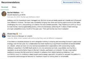 Speedwork LinkedIn profile recommendations 