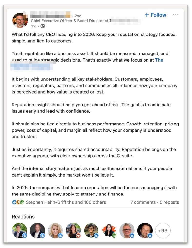 LinkedIn executive thought leadership post example