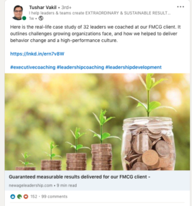 LinkedIn screenshot of a case study, green background with jars of pennies