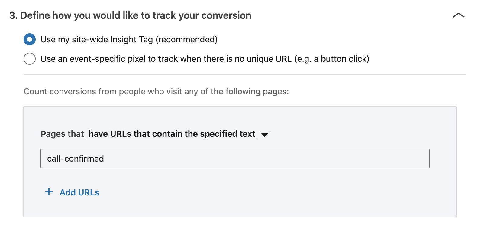 Setting a conversion URL by site-wide Insight Tag