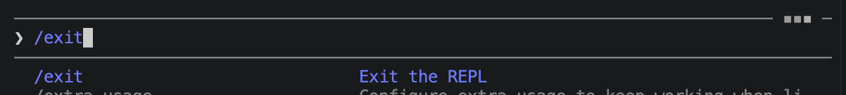 User typing /exit into claude code to restart