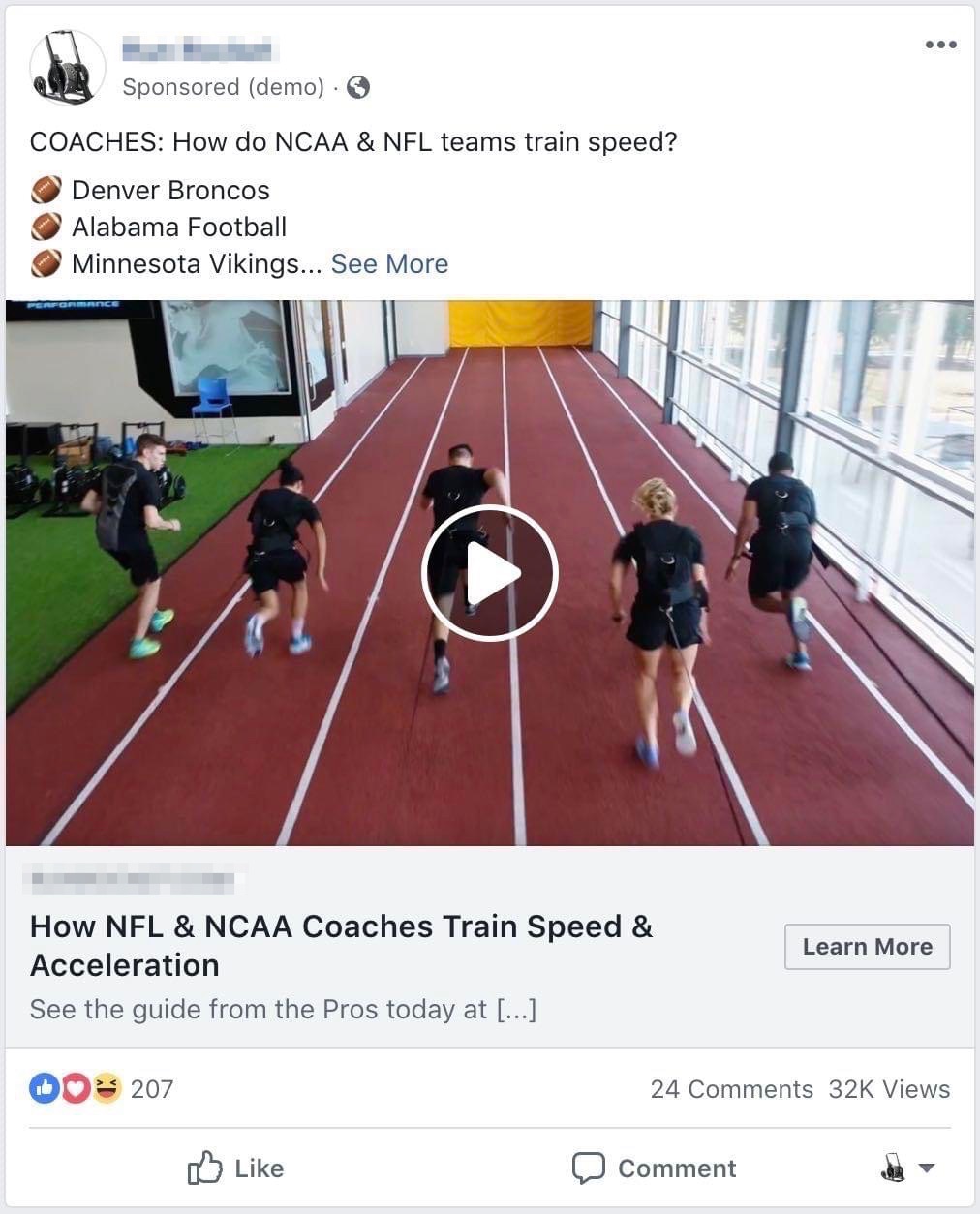 facebook ad for buying athletic equipment