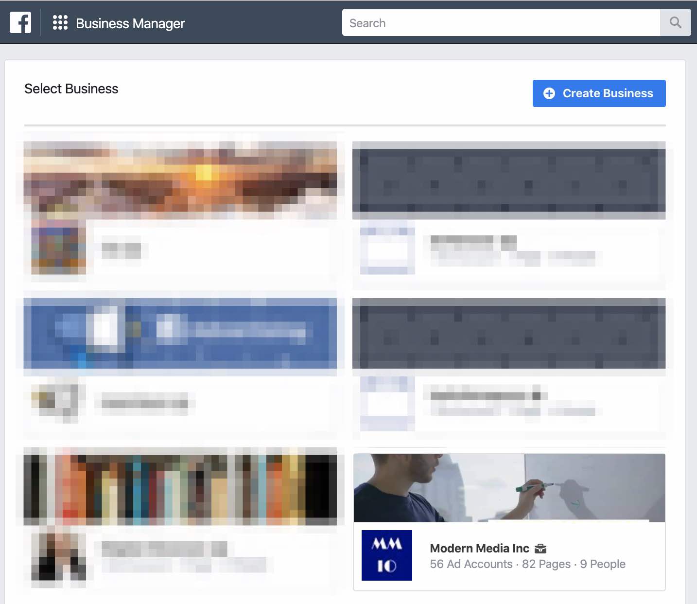 facebook business manager select business opt
