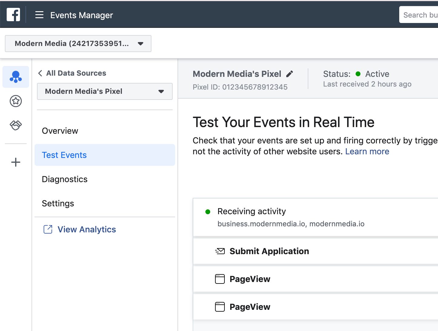 test events in facebook events manager