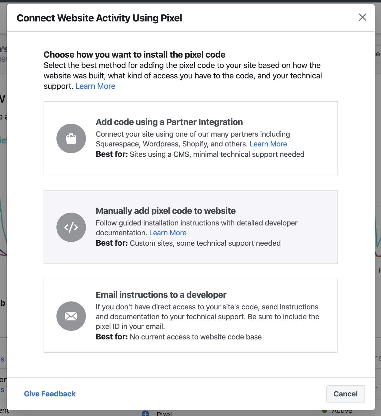 facebook manually add code to website opt