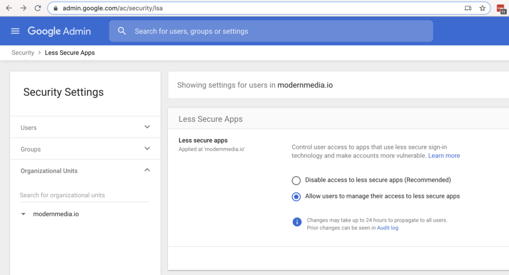 Less Secure Apps Google Admin