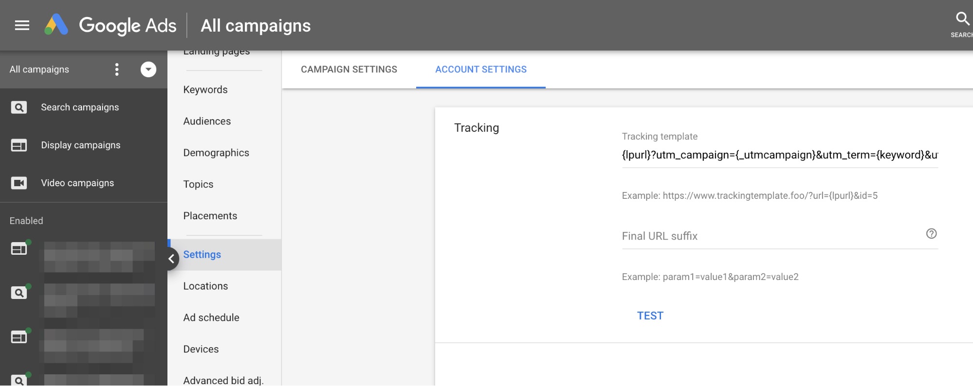 google ads tracking template