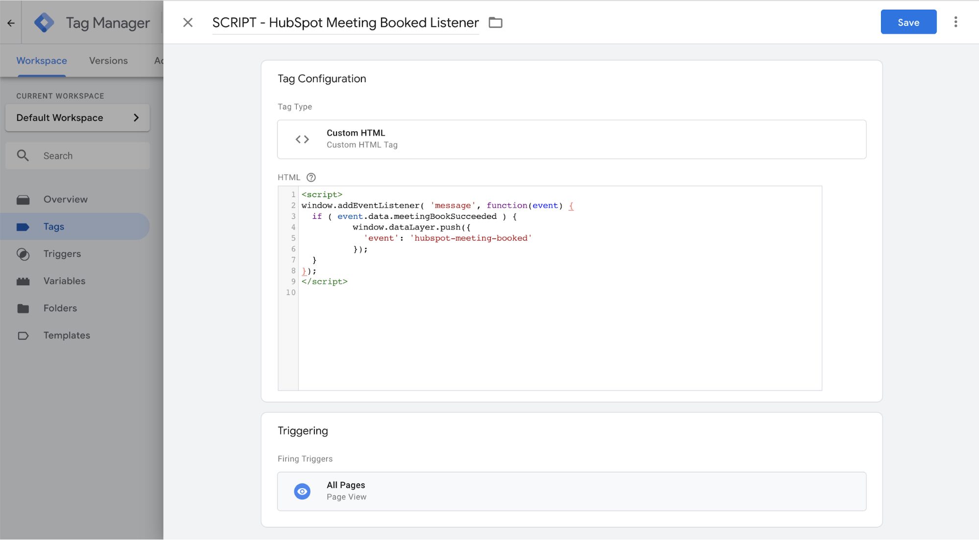 code for hubspot meeting booked listener