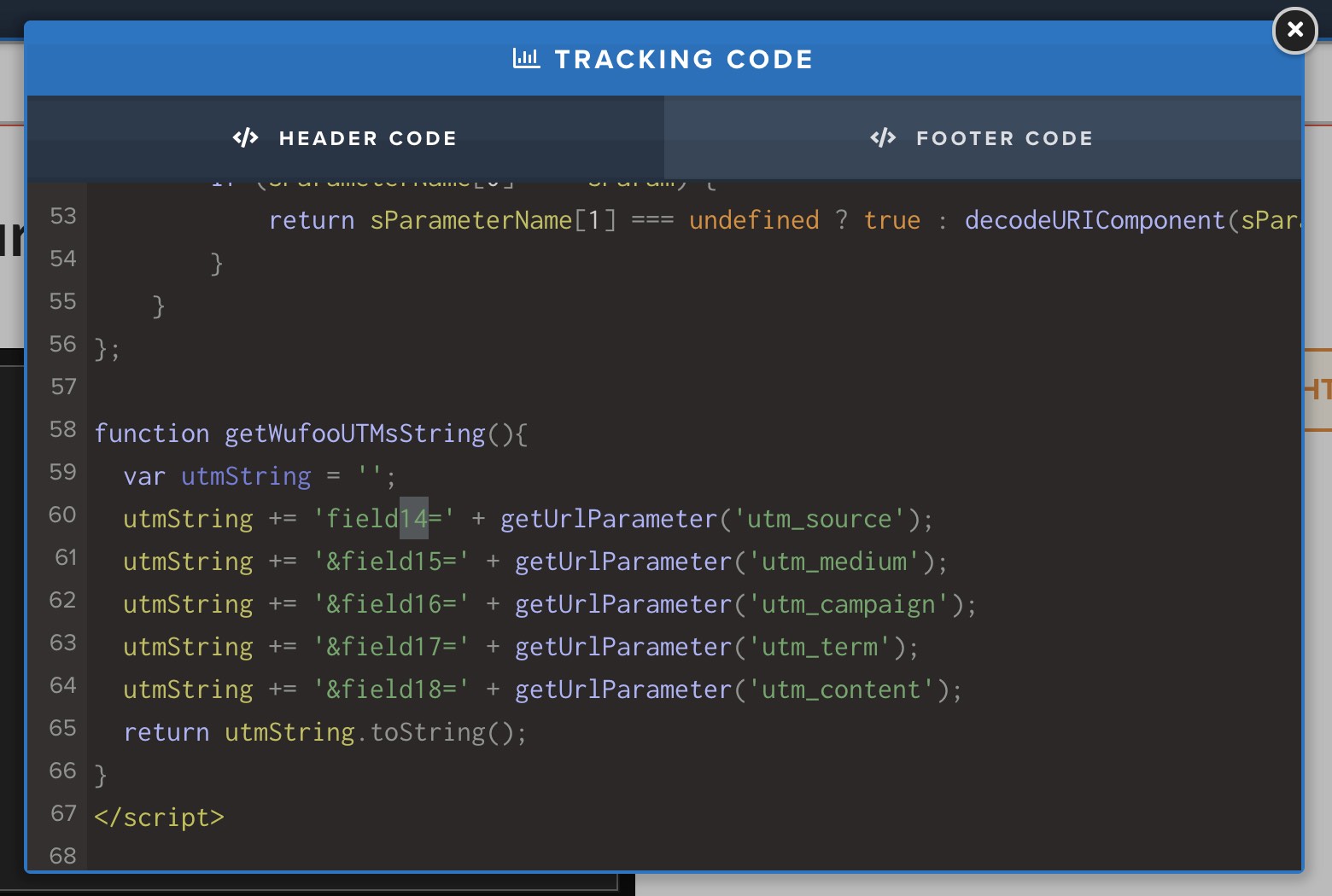 header tracking code getWufooUTMsString