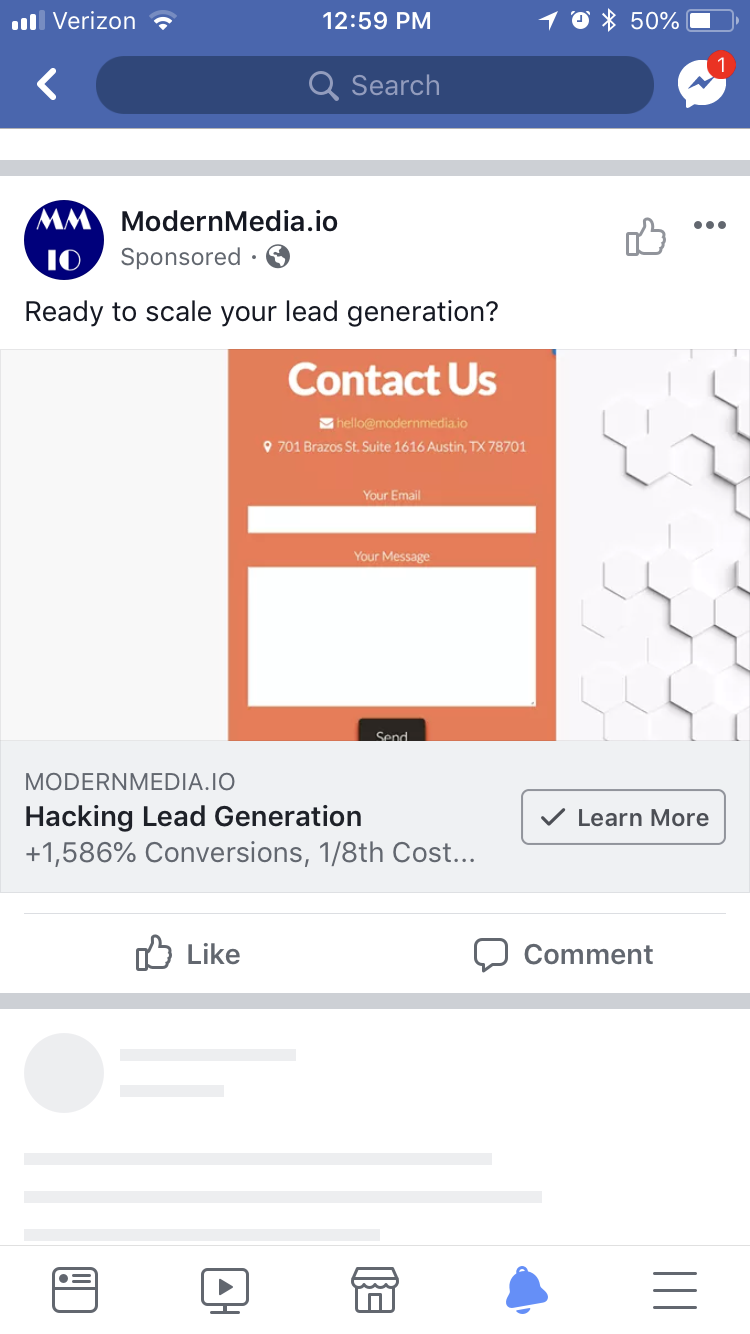 lead form ad in Facebook newsfeed