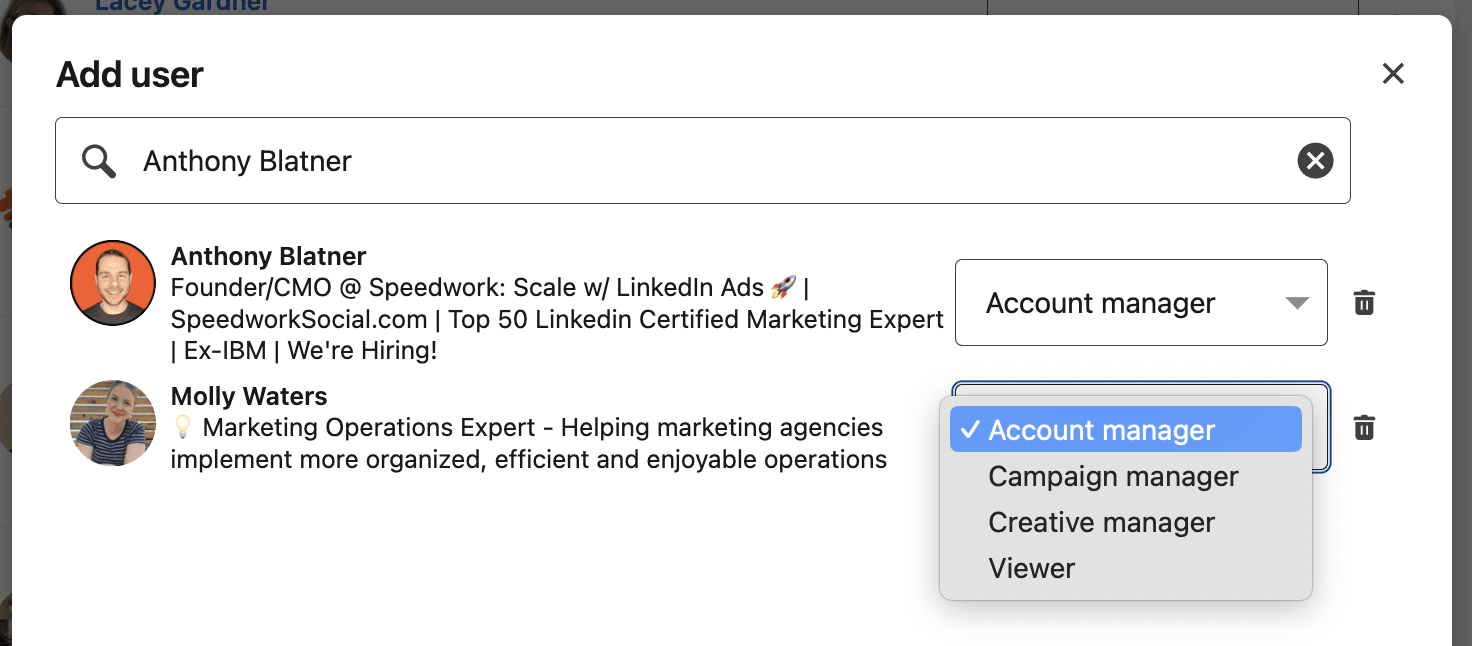 LinkedIn Ad Account Access Settings to Add A new User