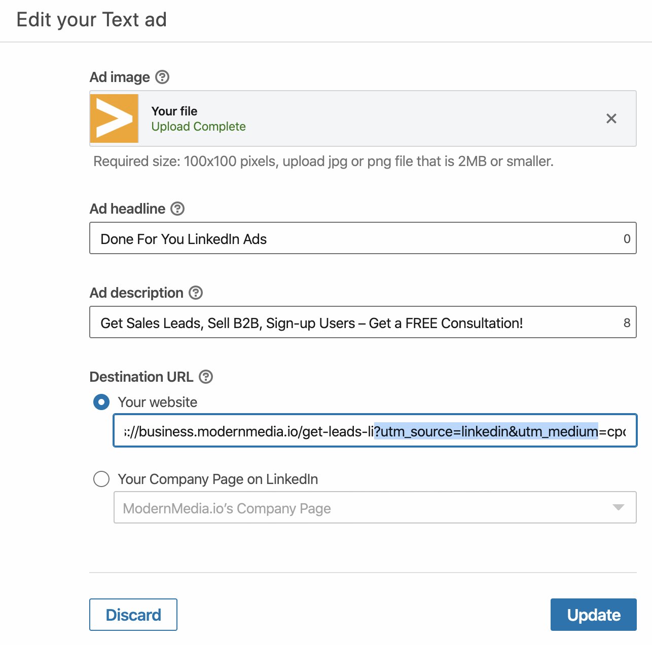 linkedin ads edit your text ad