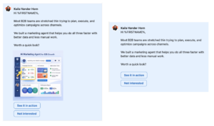 High vs. low performing LinkedIn Conversation Ad messaging example