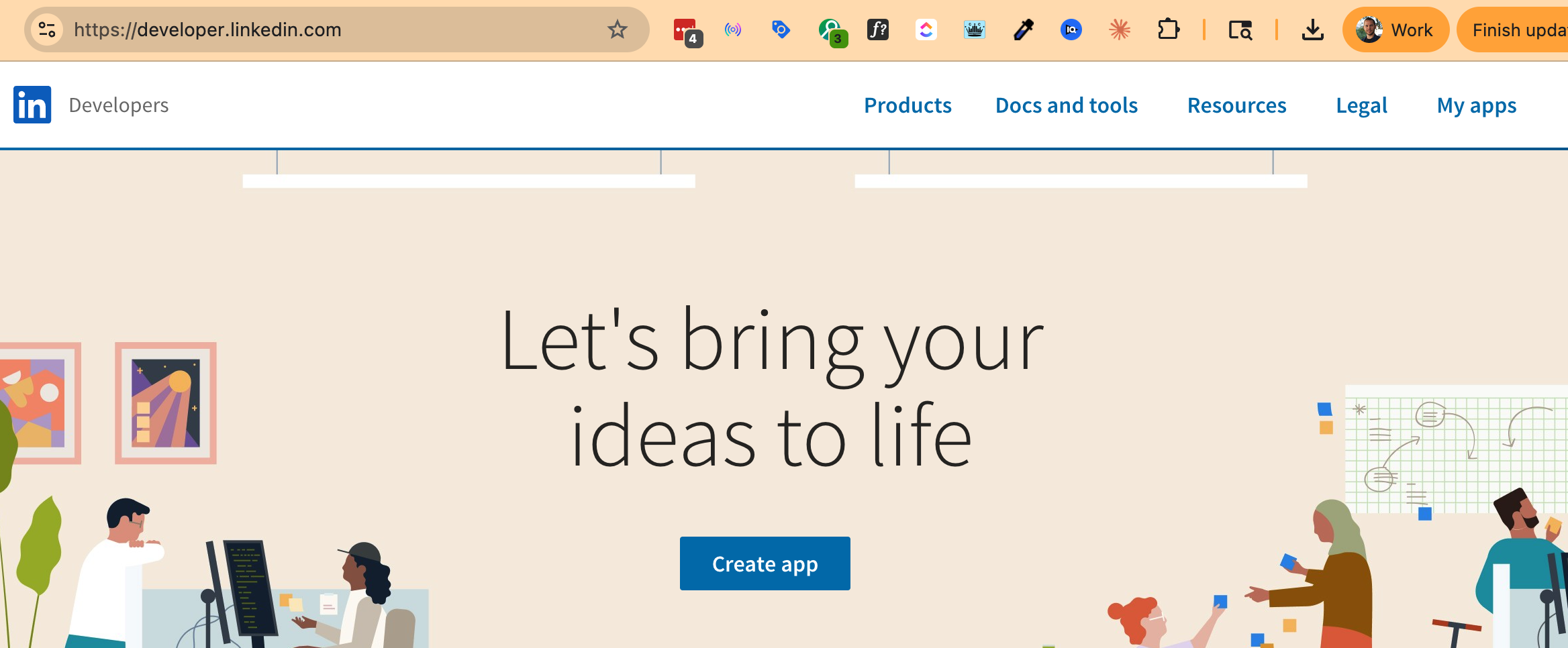 LinkedIn Developer Portal homepage