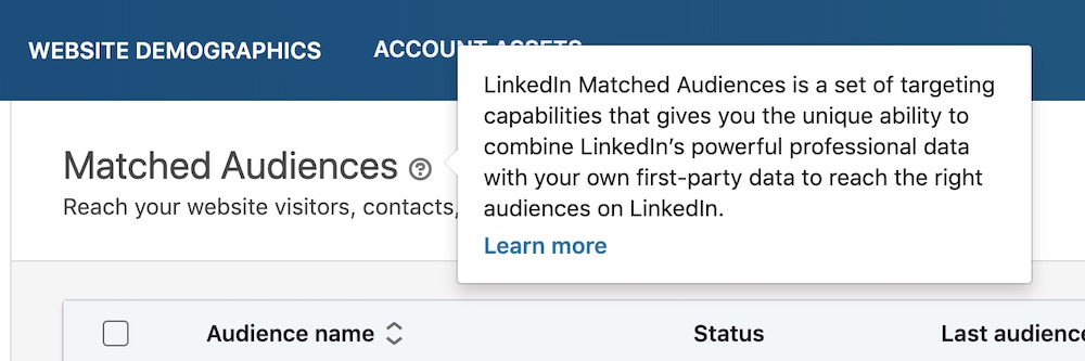 Matched audiences on LinkedIn with explanation