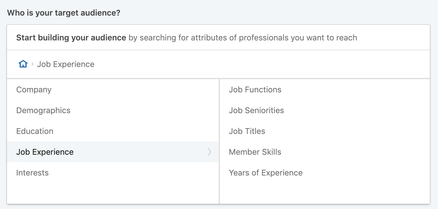 Job experience targeting options on LinkedIn