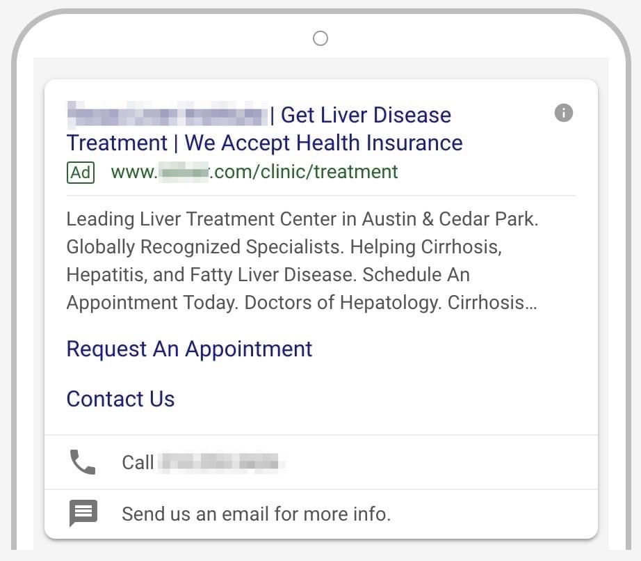 Google Search text ad for doctor's clinic