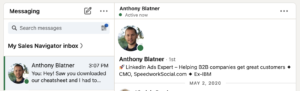 LinkedIn preview of a message sent by Anthony Blatner, shows profile image, headline, and message preview