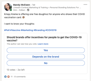 LinkedIn screenshot of a Krispy Kreme poll
