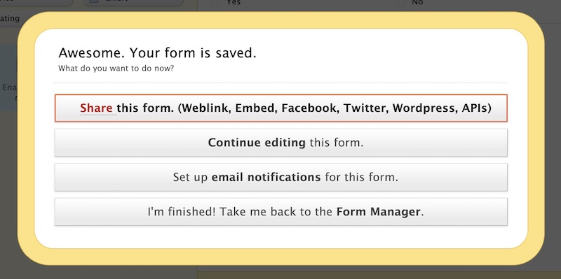 wufoo share this form dialog